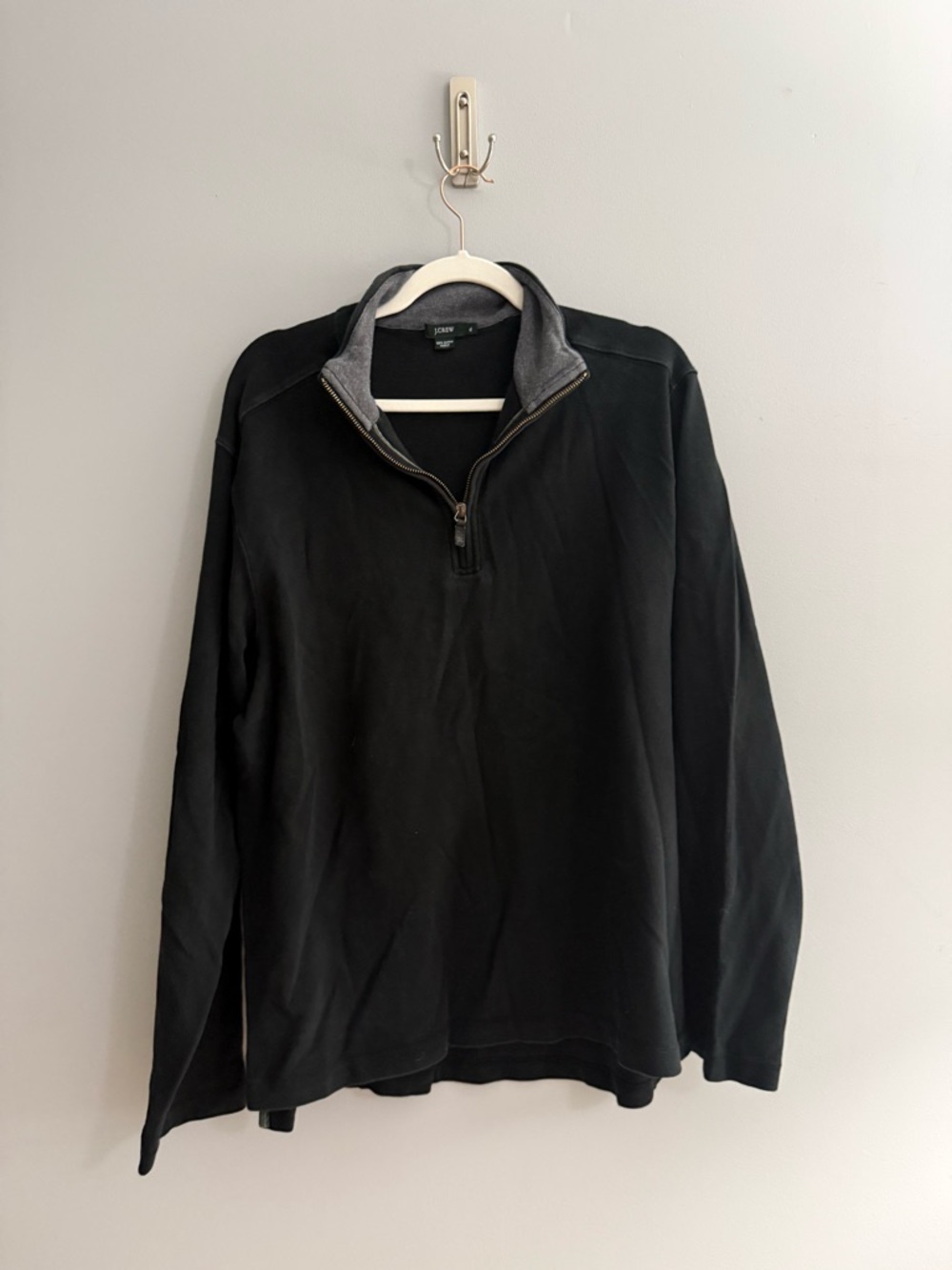 Men's JCrew Black Quarter-Zip Pullover with Grey Collar Trim - XL